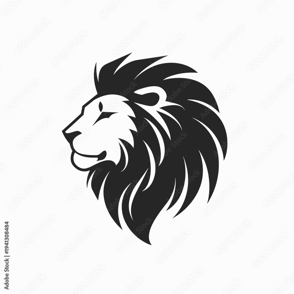 Fototapeta premium Stylized lion head profile in black and white against a white background