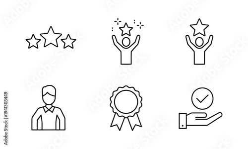 Success Symbols and Icons: A clean set of line art icons representing achievement, recognition, and reward, perfect for illustrating success-related concepts.