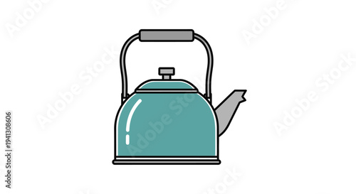 Illustrated teal kettle with handle and spout isolated on white background