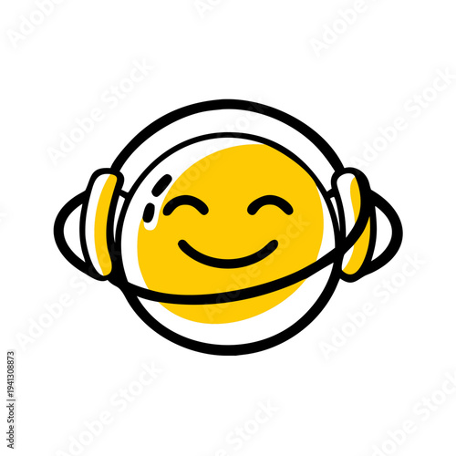 Smiling Emoji with headset, symbolizing communication, customer service, or support. Depicting a cheerful, helpful, and approachable demeanor.