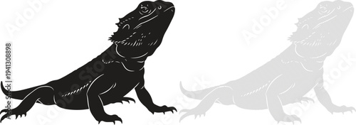 Silhouette of a lizard reptile in profile view