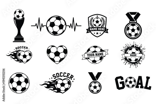 Soccer Ball Sports Icons Collection Football Trophy Goal Medal Vector Set