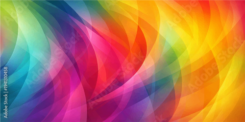 A vibrant abstract vector background featuring a geometric spectrum of colorful rainbow lines and blurred shapes in blue, pink, and yellow to create a bright artistic wallpaper texture