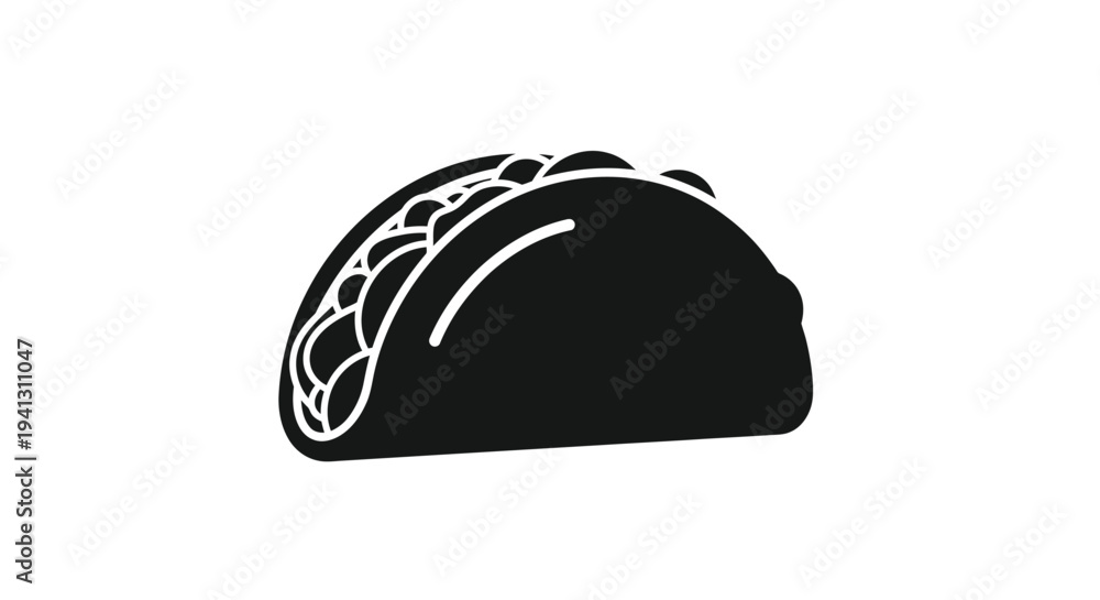 Obraz premium A simple black and white illustration of a classic folded taco