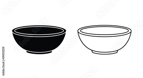 Two simple bowl illustrations one black and one white on a white background