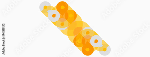 Abstract composition featuring overlapping circles. Warm hues dominate, creating dynamic visual texture. Simple shapes suggest movement, depth.