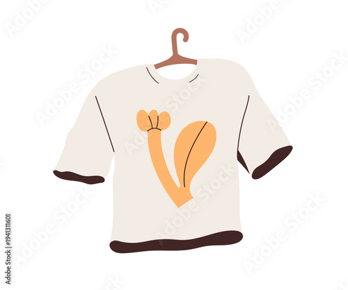 Tshirt on hanger. Summer t-shirt, women clothing, apparel hanging on wardrobe...