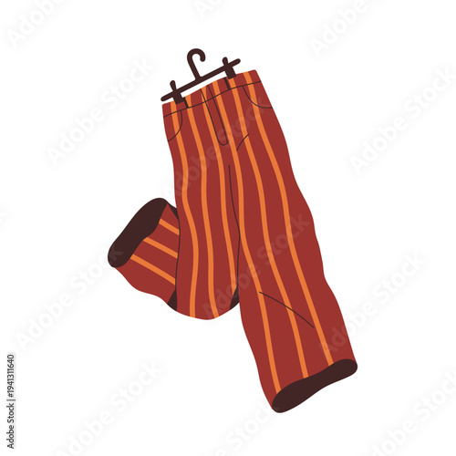 Striped pants on hanger. Women trousers, casual style summer clothing, modern...