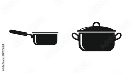 Black cookware set including a frying pan and pot silhouette
