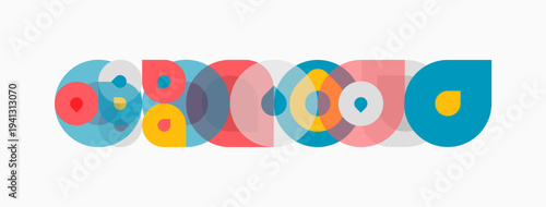 Colorful overlapping circles form abstract shapes. Design evokes playful, modern aesthetic. Simple composition, bright hues present.