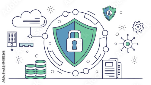 
Cybersecurity Data Protection Shield Cloud Network Security Illustration