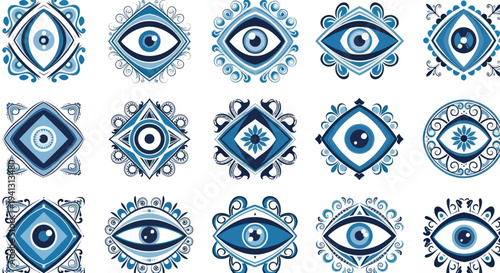 Evil Eye Symbols Collection, Blue Amulet Charms, Protection Talismans