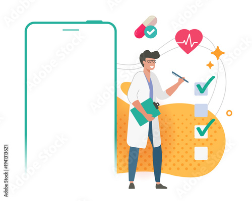 Doctor medical health care online mobile cell phone app icon vector modern illustration graphic design, healthcare telemedicine service on smartphone screen, medicine prescription internet information