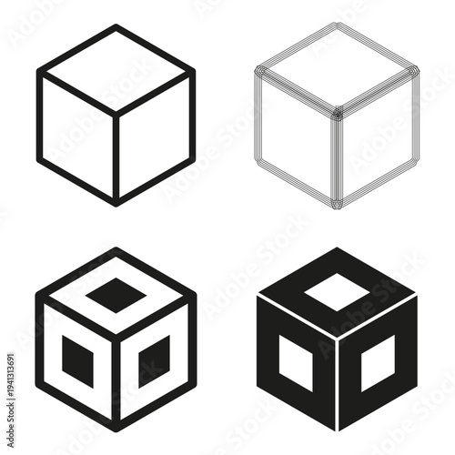 Geometric cubes Vector. Isometric square figures. Dimensional box icons. Professional bright white paper background.
