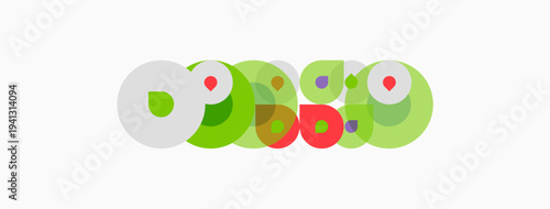 Colorful overlapping circles form brand logo. Green, red, white hues present simple design. Modern aesthetic, playful composition.