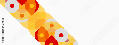 Abstract circles overlap, creating warm orange, yellow tones. Minimalist design with white space dominates composition. Modern aesthetic.