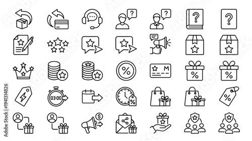 Collection of modern business and e-commerce icons for marketing