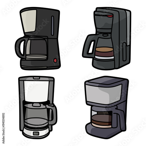 four colored coffee machine vectors