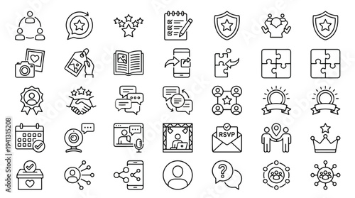 Collection of modern line icons for business and communication