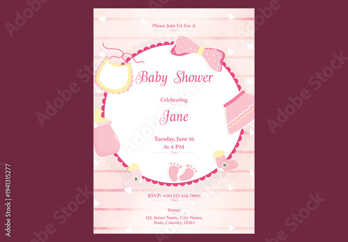 Editable Baby Shower Invitation Template with Baby Element Frame Design.