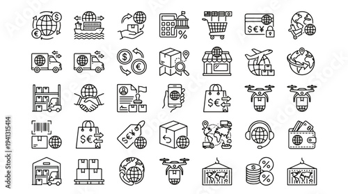 E-commerce and logistics icons for business and finance concepts