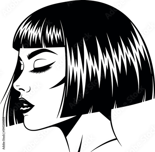 Woman face silhouette with bob haircut vector illustration, beauty fashion portrait icon, female hairstyle design, modern girl profile