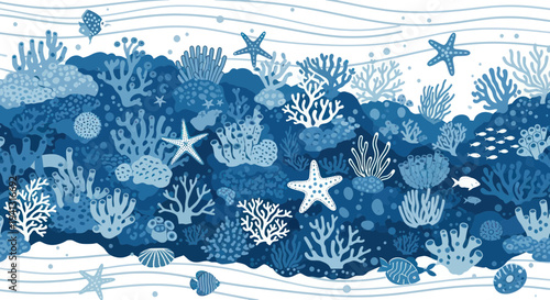 Underwater Coral Reef Ecosystem Banner - Blue and White
