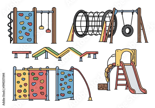 Vibrant Playground Equipment Set with Climbing Walls and Slides for Children to Play Outdoors