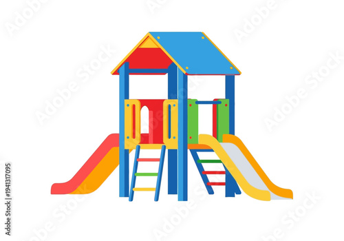 Vibrant Playground Structure with Climbing Ladder and Slides for Children to Play Outside