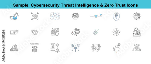 A collection of various cybersecurity icons representing threat intelligence and zero trust concepts, perfect for illustrating digital security themes.