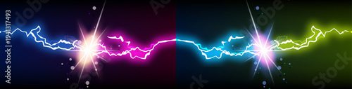 Colorful neon lights with sparks on a dark background