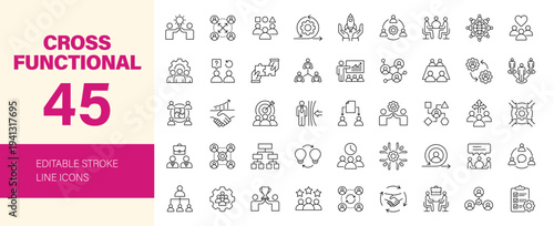 Cross functional icon set. Editable line icons. Vector illustration.
