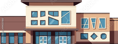 Modern office building vector illustration with geometric windows
