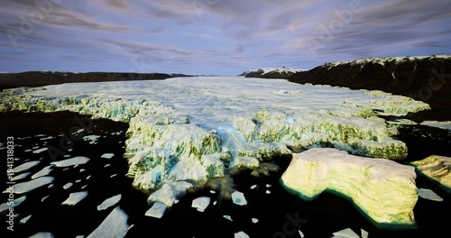 Obraz na plátně High aerial glacial panorama captured by drone, sweeping expanse of creased ice