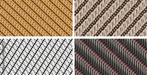Photos Set of batik parang style abstract geometric seamless patterns for fabric textil