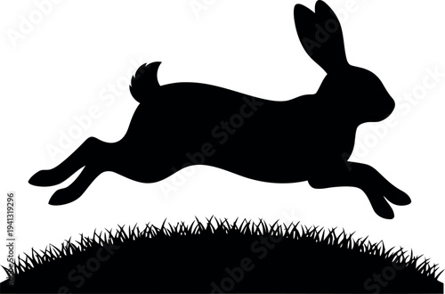 Silhouette of Leaping Rabbit on Grass Vector Isolated for Spring and Easter Designs