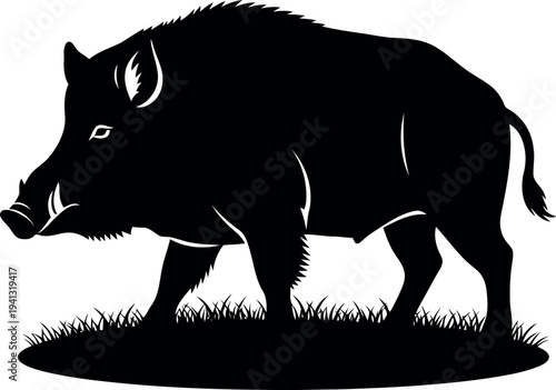 Wild Boar Silhouette Vector Illustration Isolated on White Background for Logo or Design