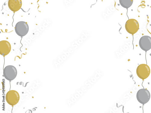 金銀　風船・紙吹雪のパーティー背景 コピースペース付きベクター素材