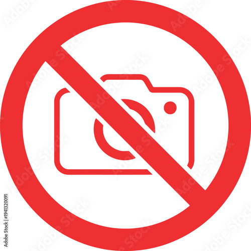 No Photography Allowed Sign, Red Prohibition Camera Icon for Restricted Areas and Privacy