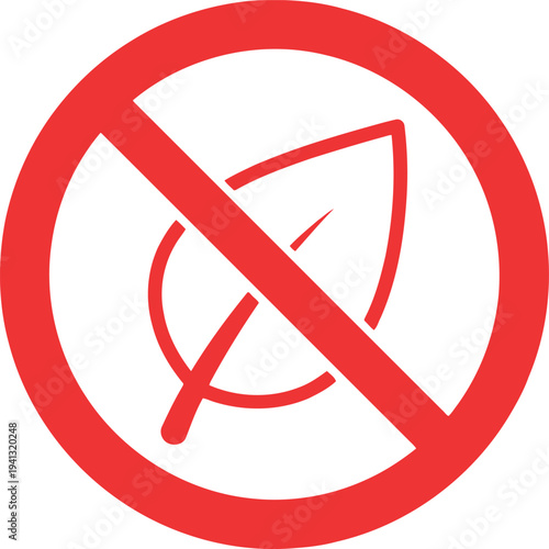 No Organic Symbol, Red Prohibited Leaf Icon for Non-Organic or Artificial Products Labeling