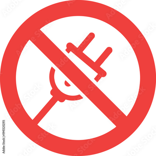 No Electricity Icon – Red Prohibition Sign with Power Plug Symbol for Energy Saving and Safety
