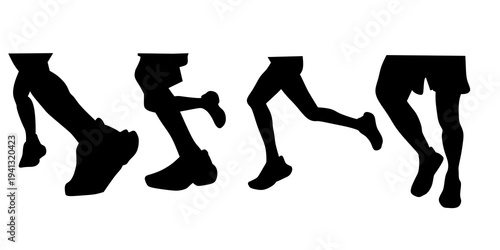 Silhouette of running legs in sneakers. Close up of human legs in motion for jogging or sprinting. Sports and athletics concept isolated on white background.