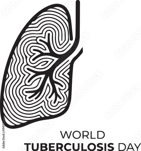 World Tuberculosis Day fingerprint lung bronchial pattern awareness campaign medical vector illustration design