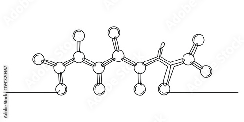 Minimalist single line art illustration of a molecular chain structure for scientific concept.