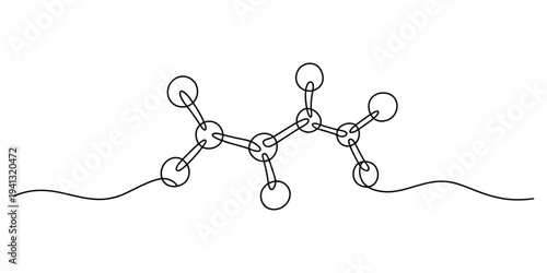 One line continuous drawing of a minimalist chemical molecular structure symbol on white background
