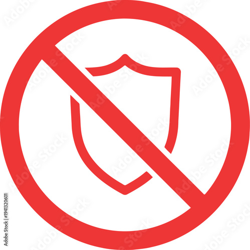 No Security Icon – Red Prohibited Shield Symbol for Warning, Restricted, or Unsafe Area Signage