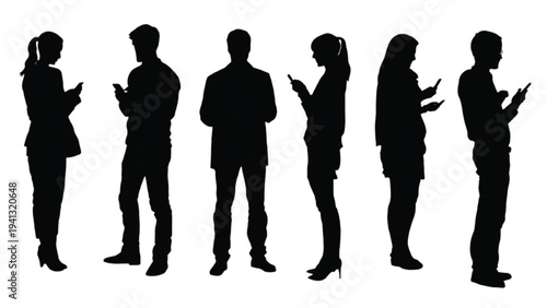 People using smartphone silhouettes modern digital lifestyle concept