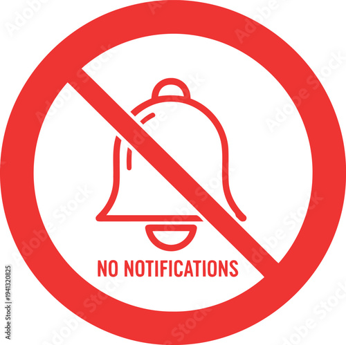 No Notifications Icon – Red Alert Bell with Prohibition Symbol for Silence and Do Not Disturb Concepts