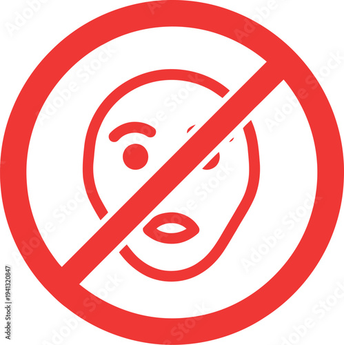 No Face Allowed Icon – Red Prohibited Symbol for Privacy, Security, and Restricted Area Signage