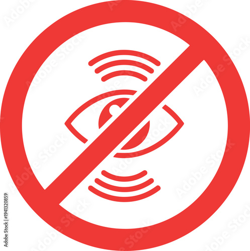 No Surveillance Icon – Red Eye with Slash, Privacy Protection, No Monitoring Symbol Vector